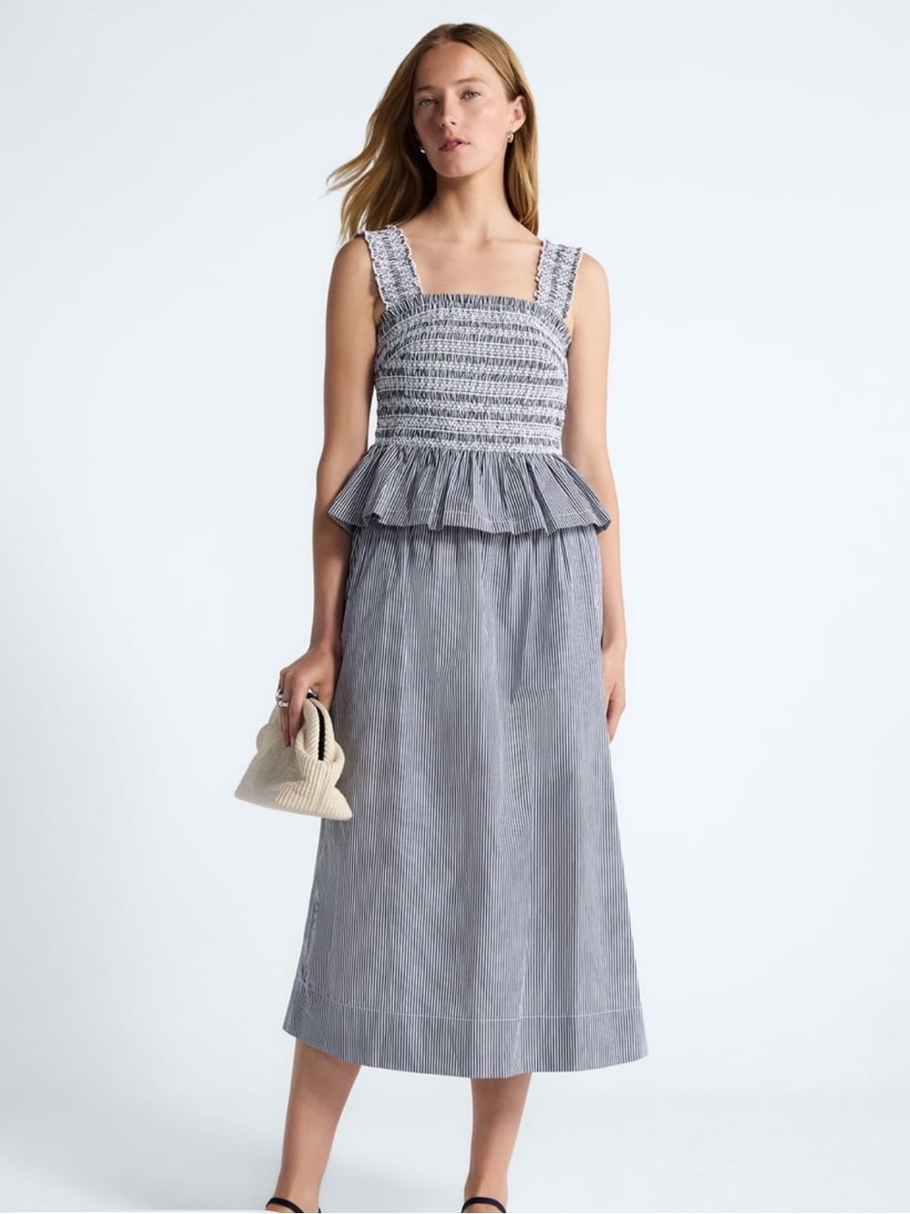 Free Assembly| Smocked Top & Peplum Midi Skirt Set Size XXL